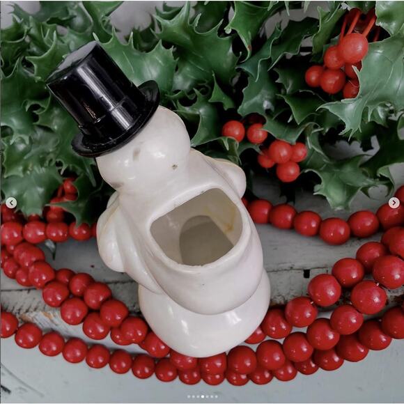 Vintage Rosbro Snowman Candy Container Plastic Christmas Black Hat Scarf NO PIPE - Picture 4 of 7